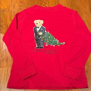 Ralph Lauren POLO Kids Red Long Sleeve Polo Bear Christmas Tee